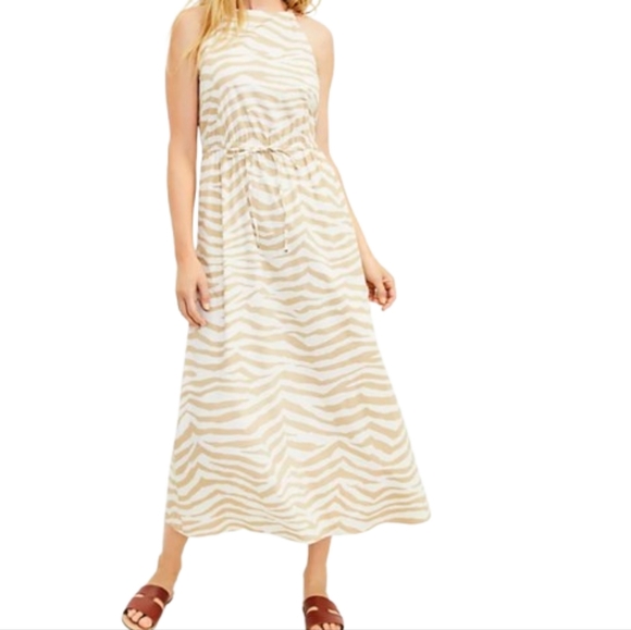 LOFT Tan & Cream Tiger Stripe Sleeveless Midi/Maxi Dress, Medium - Picture 14 of 16